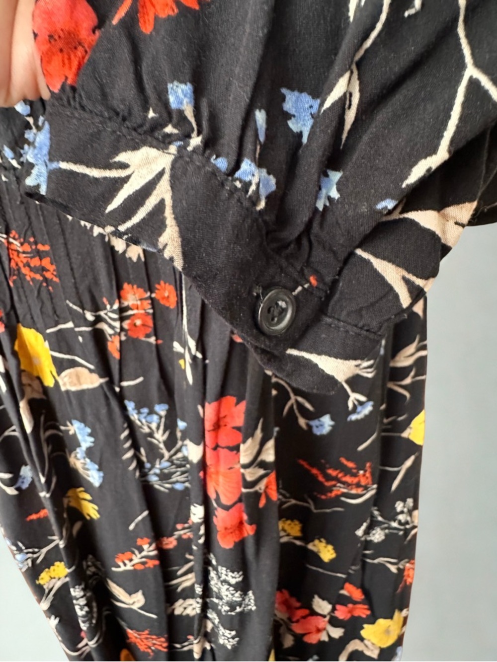 Old Navy Black Floral Midi Dress with Red, Yellow & Blue Flowers - Picture 2 of 3